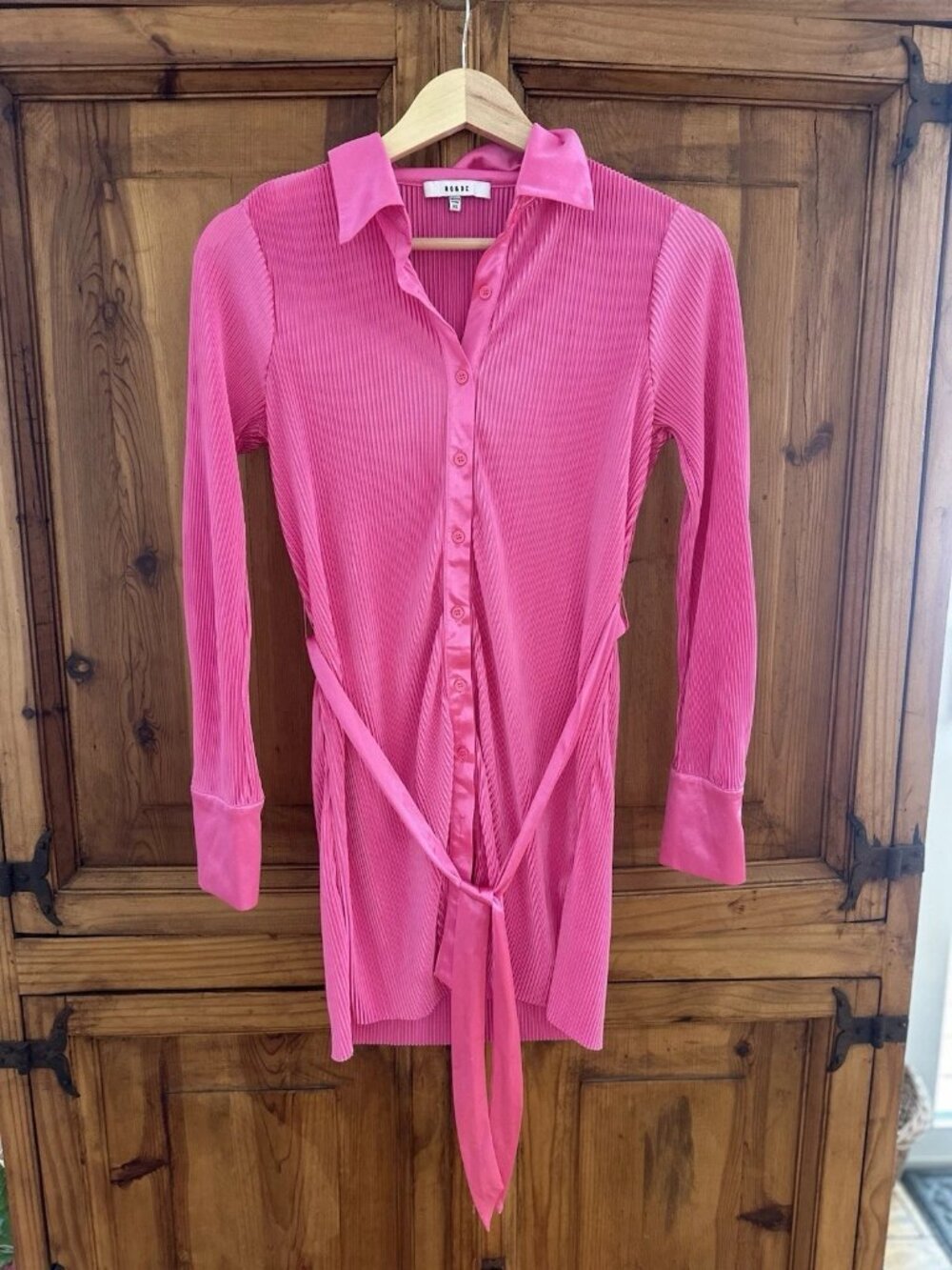 RO&DE Pink Shirt Dress Collared Belted Button Long Sleeve XS